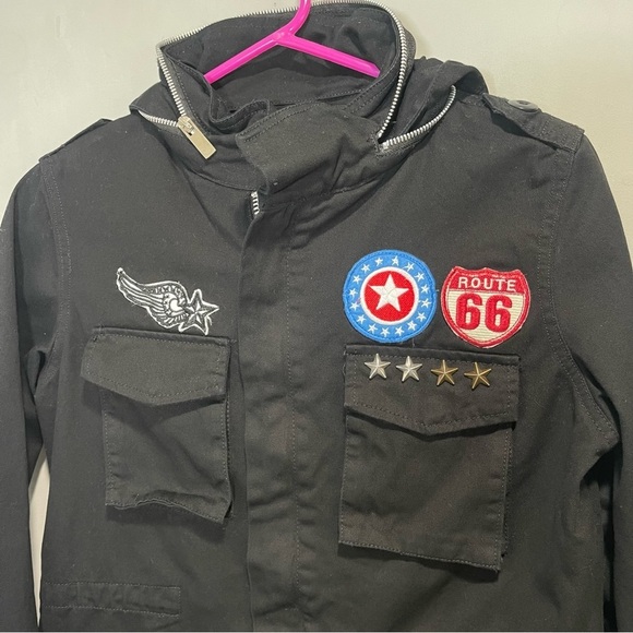 Monarda Patchwork Utility Black Jacket with Hood - Picture 2 of 13